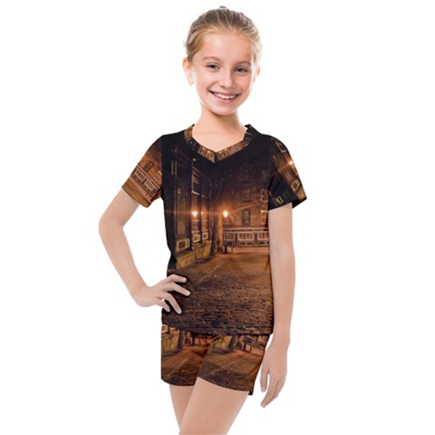 City Night Dark Architecture Lamps Kids  Mesh Tee And Shorts Set by Sudhe