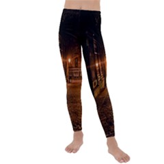 City Night Dark Architecture Lamps Kids  Lightweight Velour Leggings by Sudhe