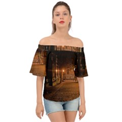 City Night Dark Architecture Lamps Off Shoulder Short Sleeve Top