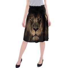 African Lion Wildcat Mane Closeup Midi Beach Skirt by Sudhe