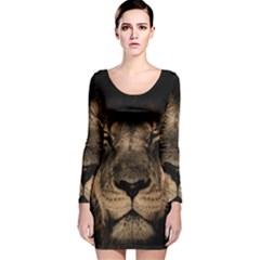 African Lion Wildcat Mane Closeup Long Sleeve Velvet Bodycon Dress by Sudhe