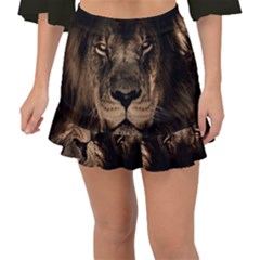 African Lion Wildcat Mane Closeup Fishtail Mini Chiffon Skirt by Sudhe