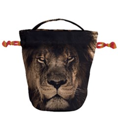 African Lion Wildcat Mane Closeup Drawstring Bucket Bag by Sudhe