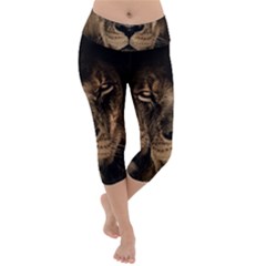 African Lion Wildcat Mane Closeup Lightweight Velour Capri Yoga Leggings by Sudhe