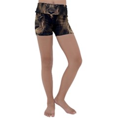 African Lion Wildcat Mane Closeup Kids  Lightweight Velour Yoga Shorts by Sudhe