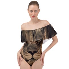 African Lion Wildcat Mane Closeup Off Shoulder Velour Bodysuit  by Sudhe