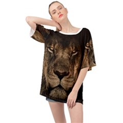 African Lion Wildcat Mane Closeup Oversized Chiffon Top by Sudhe