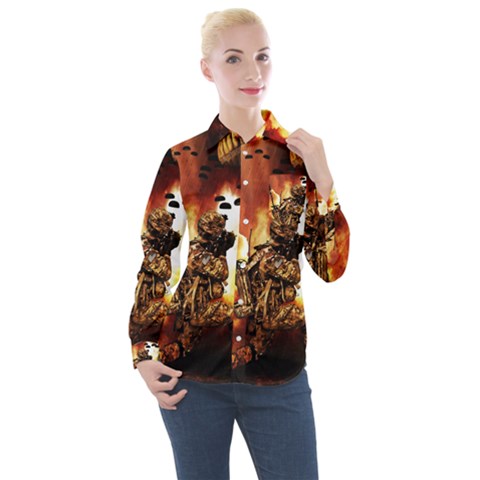 War Venue War Apocalypse Women s Long Sleeve Pocket Shirt by Sudhe