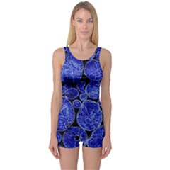 Neon Abstract Cobalt Blue Wood One Piece Boyleg Swimsuit by Bajindul