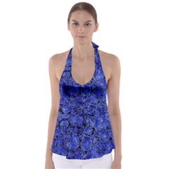 Neon Abstract Cobalt Blue Wood Babydoll Tankini Top by Bajindul