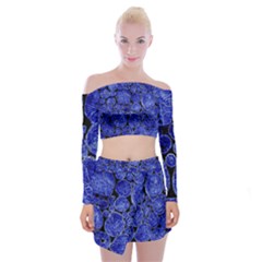 Neon Abstract Cobalt Blue Wood Off Shoulder Top With Mini Skirt Set by Bajindul