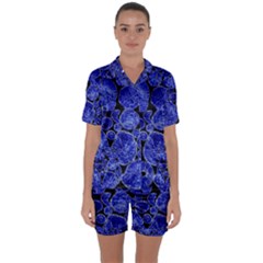 Neon Abstract Cobalt Blue Wood Satin Short Sleeve Pyjamas Set by Bajindul