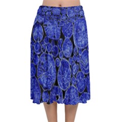 Neon Abstract Cobalt Blue Wood Velvet Flared Midi Skirt by Bajindul