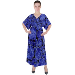 Neon Abstract Cobalt Blue Wood V-neck Boho Style Maxi Dress