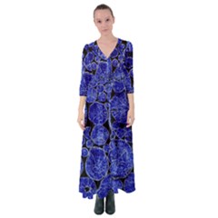 Neon Abstract Cobalt Blue Wood Button Up Maxi Dress by Bajindul