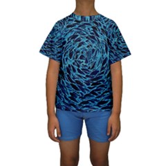 Neon Abstract Surface Texture Blue Kids  Short Sleeve Swimwear