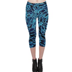 Neon Abstract Surface Texture Blue Capri Leggings  by HermanTelo