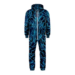 Neon Abstract Surface Texture Blue Hooded Jumpsuit (kids) by HermanTelo