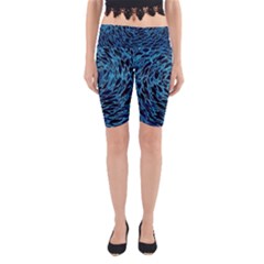 Neon Abstract Surface Texture Blue Yoga Cropped Leggings