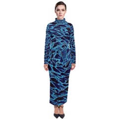 Neon Abstract Surface Texture Blue Turtleneck Maxi Dress