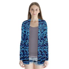 Neon Abstract Surface Texture Blue Drape Collar Cardigan by HermanTelo