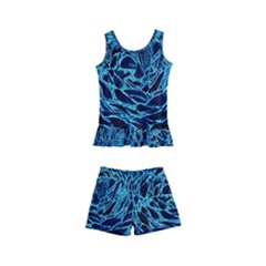 Neon Abstract Surface Texture Blue Kids  Boyleg Swimsuit