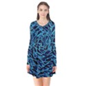 Neon Abstract Surface Texture Blue Long Sleeve V-neck Flare Dress View1