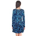 Neon Abstract Surface Texture Blue Long Sleeve V-neck Flare Dress View2