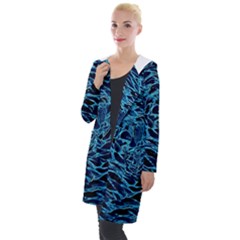 Neon Abstract Surface Texture Blue Hooded Pocket Cardigan by HermanTelo