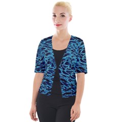 Neon Abstract Surface Texture Blue Cropped Button Cardigan by HermanTelo