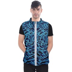 Neon Abstract Surface Texture Blue Men s Puffer Vest