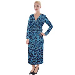 Neon Abstract Surface Texture Blue Velvet Maxi Wrap Dress by HermanTelo