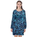 Neon Abstract Surface Texture Blue Long Sleeve Chiffon Shift Dress  View1