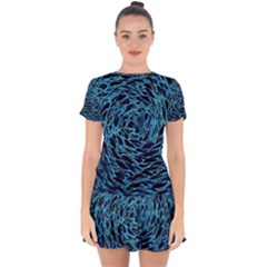 Neon Abstract Surface Texture Blue Drop Hem Mini Chiffon Dress by HermanTelo