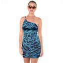 Neon Abstract Surface Texture Blue One Soulder Bodycon Dress View1