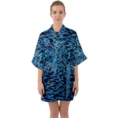 Neon Abstract Surface Texture Blue Half Sleeve Satin Kimono 