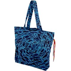 Neon Abstract Surface Texture Blue Drawstring Tote Bag