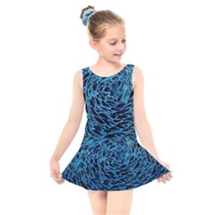 Neon Abstract Surface Texture Blue Kids  Skater Dress Swimsuit by HermanTelo