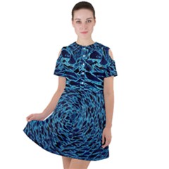 Neon Abstract Surface Texture Blue Short Sleeve Shoulder Cut Out Dress  by HermanTelo