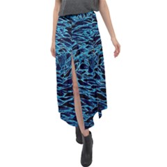 Neon Abstract Surface Texture Blue Velour Split Maxi Skirt by HermanTelo