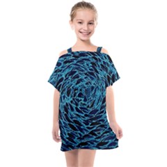 Neon Abstract Surface Texture Blue Kids  One Piece Chiffon Dress