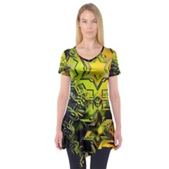 Background Star Abstract Colorful Short Sleeve Tunic 