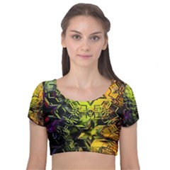 Background Star Abstract Colorful Velvet Short Sleeve Crop Top 