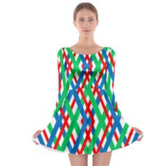 Geometric Line Rainbow Long Sleeve Skater Dress