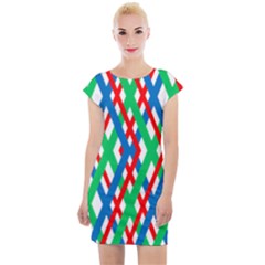 Geometric Line Rainbow Cap Sleeve Bodycon Dress