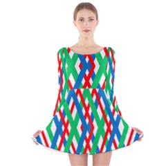 Geometric Line Rainbow Long Sleeve Velvet Skater Dress