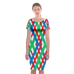 Geometric Line Rainbow Classic Short Sleeve Midi Dress