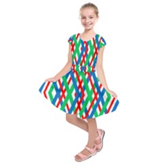 Geometric Line Rainbow Kids  Short Sleeve Dress