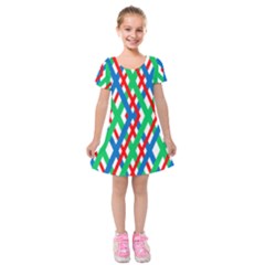 Geometric Line Rainbow Kids  Short Sleeve Velvet Dress