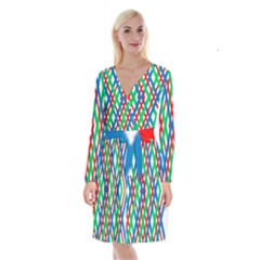 Geometric Line Rainbow Long Sleeve Velvet Front Wrap Dress